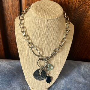 Erica Lyons Fun, Creative, Bold Silver Tone Adjustable Necklace, new with tag